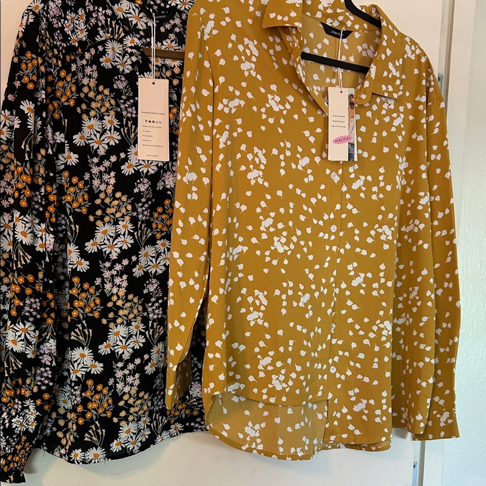 Floral Button Down Shirt - Mustard and Black